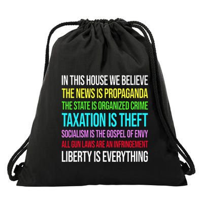 In This House We Believe The News Is Propaganda Drawstring Bag