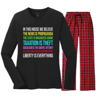 In This House We Believe The News Is Propaganda Women's Long Sleeve Flannel Pajama Set 