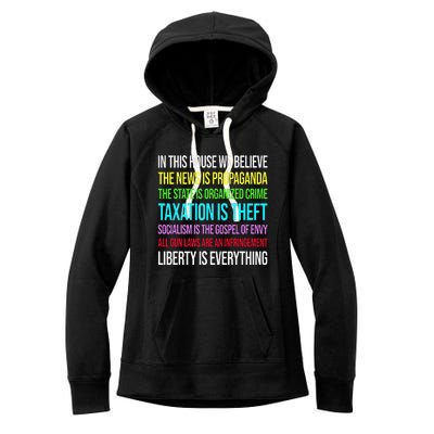 In This House We Believe The News Is Propaganda Women's Fleece Hoodie