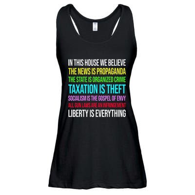 In This House We Believe The News Is Propaganda Ladies Essential Flowy Tank