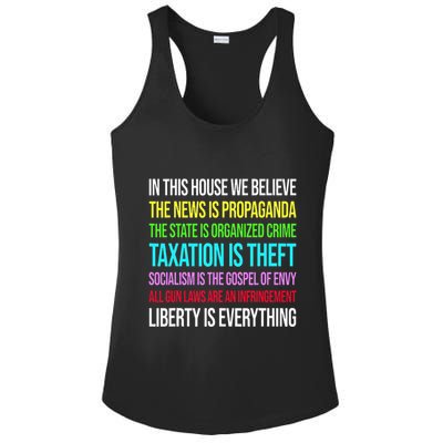 In This House We Believe The News Is Propaganda Ladies PosiCharge Competitor Racerback Tank