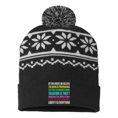 In This House We Believe The News Is Propaganda USA-Made Snowflake Beanie