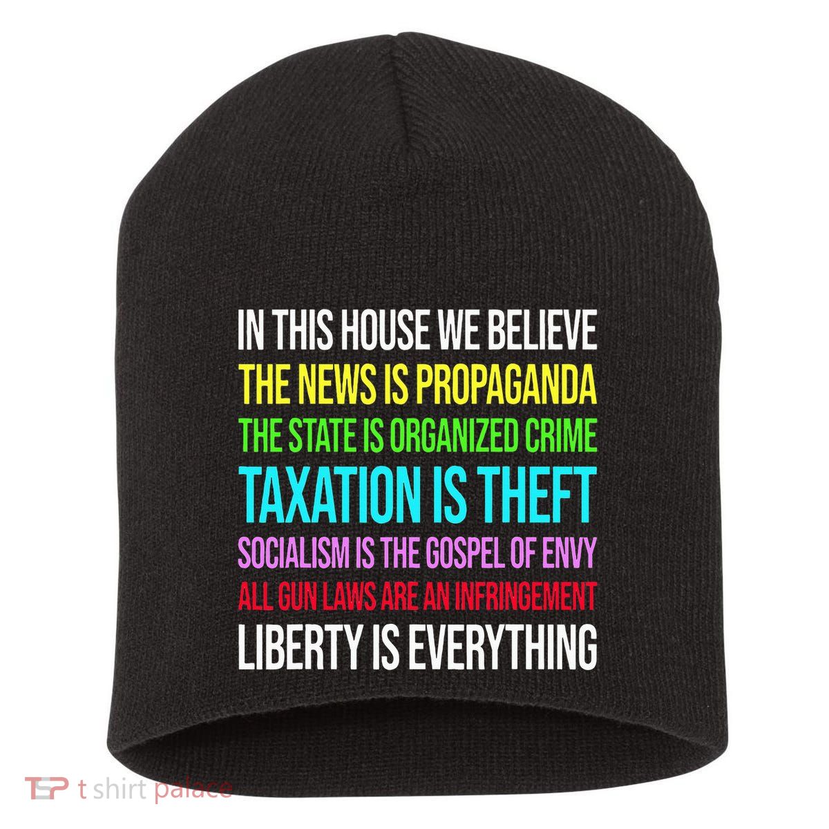 In This House We Believe The News Is Propaganda Short Acrylic Beanie