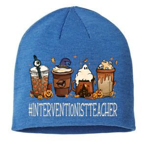 Interventionist Teacher Horror Fall Coffee Halloween Pumpkin Great Gift Sustainable Beanie