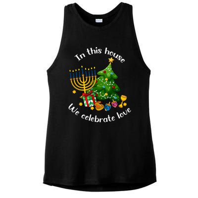 In This House We Celebrate Love Teacher Christmas Ladies PosiCharge Tri-Blend Wicking Tank