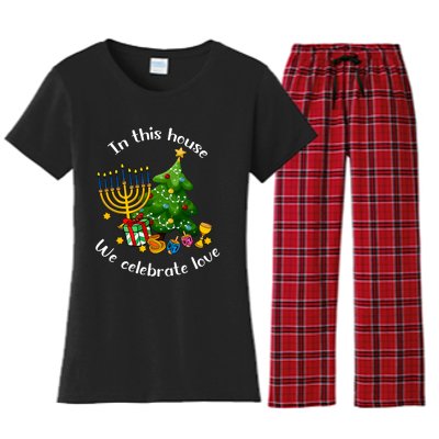 In This House We Celebrate Love Teacher Christmas Women's Flannel Pajama Set