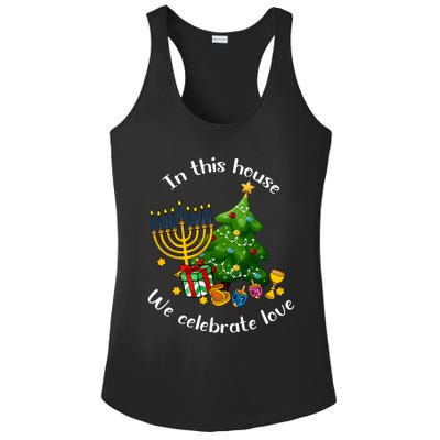 In This House We Celebrate Love Teacher Christmas Ladies PosiCharge Competitor Racerback Tank