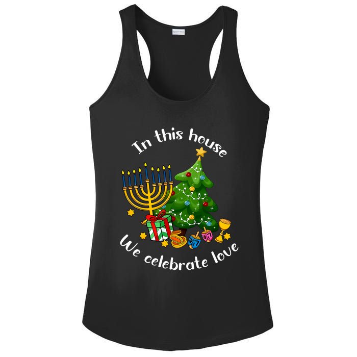 In This House We Celebrate Love Teacher Christmas Ladies PosiCharge Competitor Racerback Tank