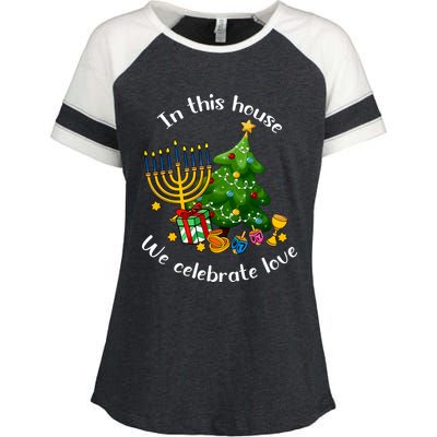 In This House We Celebrate Love Teacher Christmas Enza Ladies Jersey Colorblock Tee