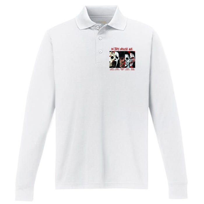 In This House We Love Halloween Family Horror House Scary Performance Long Sleeve Polo