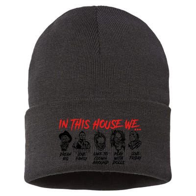 In This House We Horror Halloween Freddy Big Dream Myers Love Family C Sustainable Knit Beanie