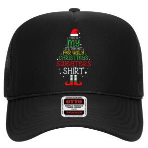 Its Too Hot For Ugly Christmas Funny Xmas High Crown Mesh Back Trucker Hat