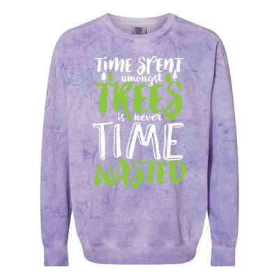 Inspirational Tree Hugger Quote Time Spent Amongst Trees Funny Gift Colorblast Crewneck Sweatshirt