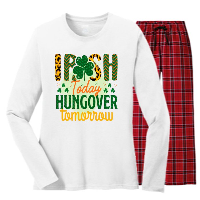 Irish Today, Hungover Tomorrow Funny St Patrick's Day Women's Long Sleeve Flannel Pajama Set 