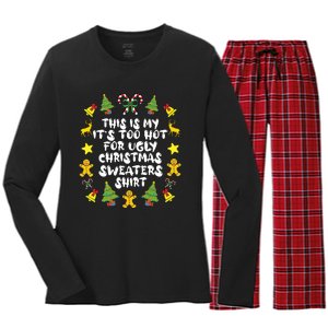 Its Too Hot For Ugly Christmas In July Sweaters Funny Xmas Women's Long Sleeve Flannel Pajama Set 