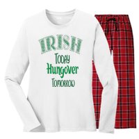 Irish Today, Hungover Tomorrow Funny St Patrick's Day Women's Long Sleeve Flannel Pajama Set 