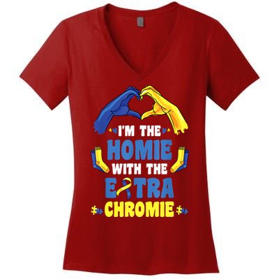 I'm The Homie With Extra Chromie Down Syndrome Awareness Day Women's V-Neck T-Shirt