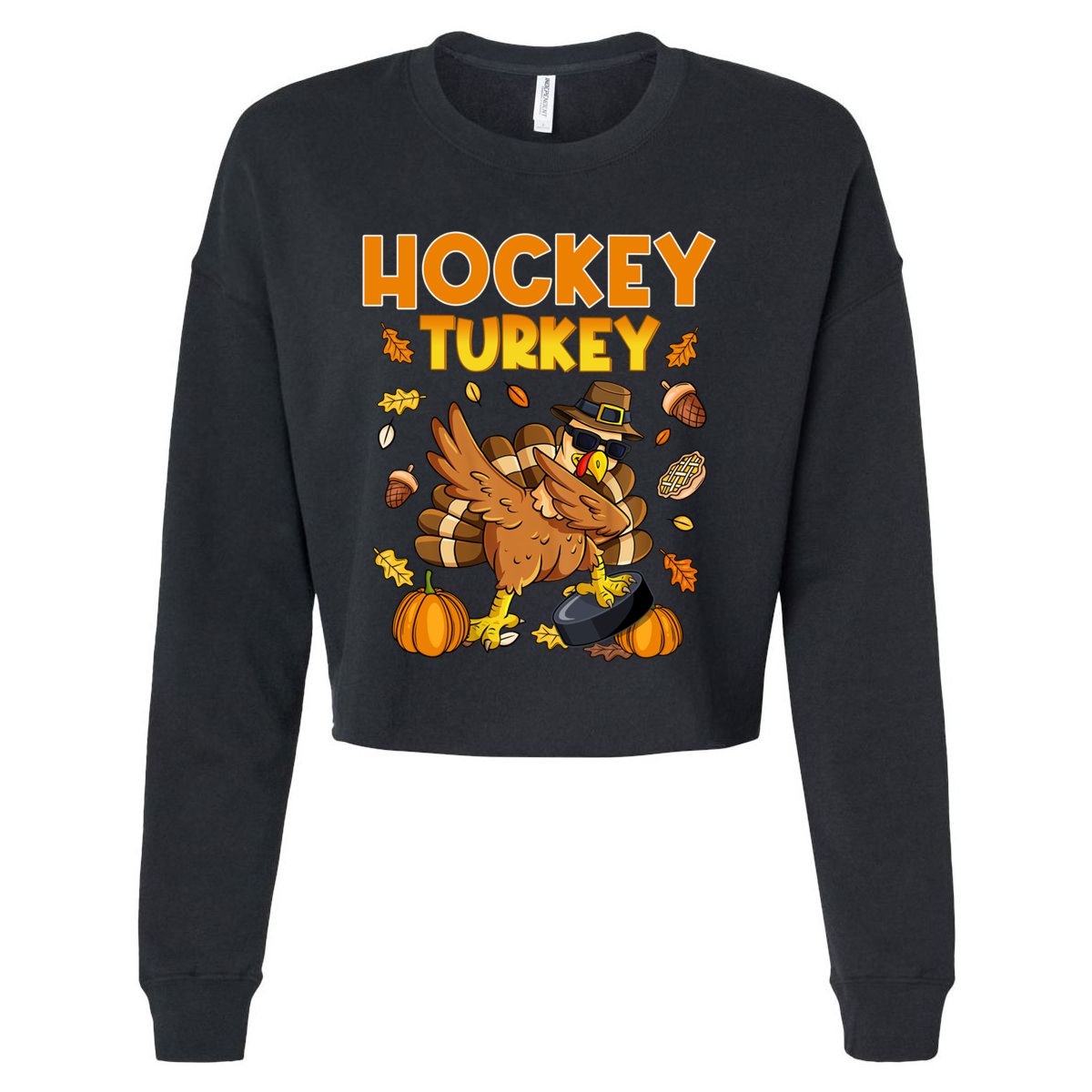 IM The Hockey Turkey Dabbing Thanksgiving Funny Thankful Gift Cropped Pullover Crew