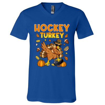 IM The Hockey Turkey Dabbing Thanksgiving Funny Thankful Gift V-Neck T-Shirt