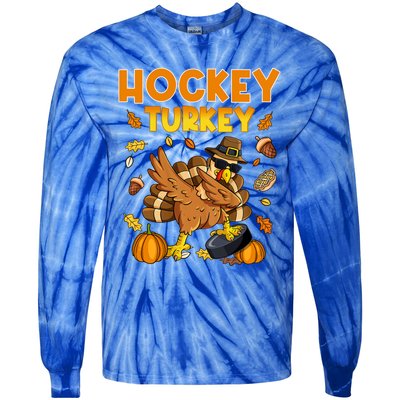 IM The Hockey Turkey Dabbing Thanksgiving Funny Thankful Gift Tie-Dye Long Sleeve Shirt