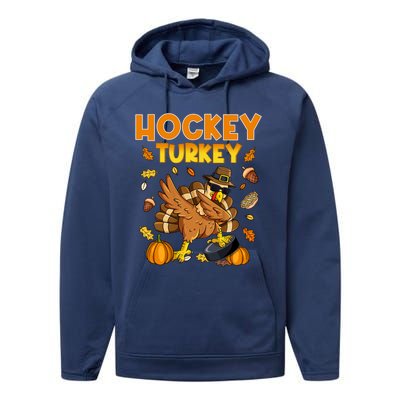 IM The Hockey Turkey Dabbing Thanksgiving Funny Thankful Gift Performance Fleece Hoodie