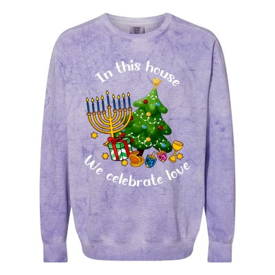 In This House We Celebrate Love Teacher Christmas Colorblast Crewneck Sweatshirt