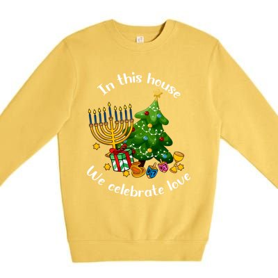 In This House We Celebrate Love Teacher Christmas Premium Crewneck Sweatshirt