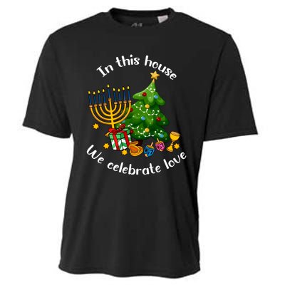 In This House We Celebrate Love Teacher Christmas Cooling Performance Crew T-Shirt