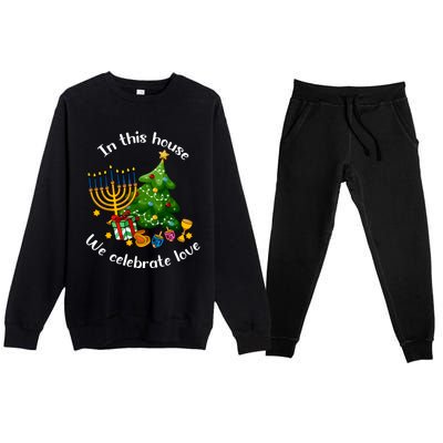 In This House We Celebrate Love Teacher Christmas Premium Crewneck Sweatsuit Set