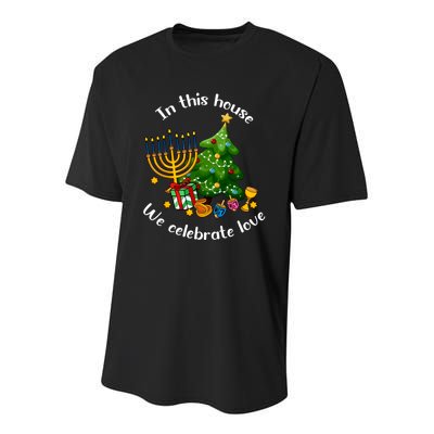 In This House We Celebrate Love Teacher Christmas Youth Performance Sprint T-Shirt