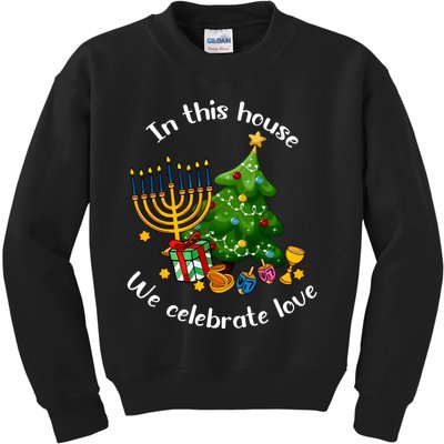 In This House We Celebrate Love Teacher Christmas Kids Sweatshirt