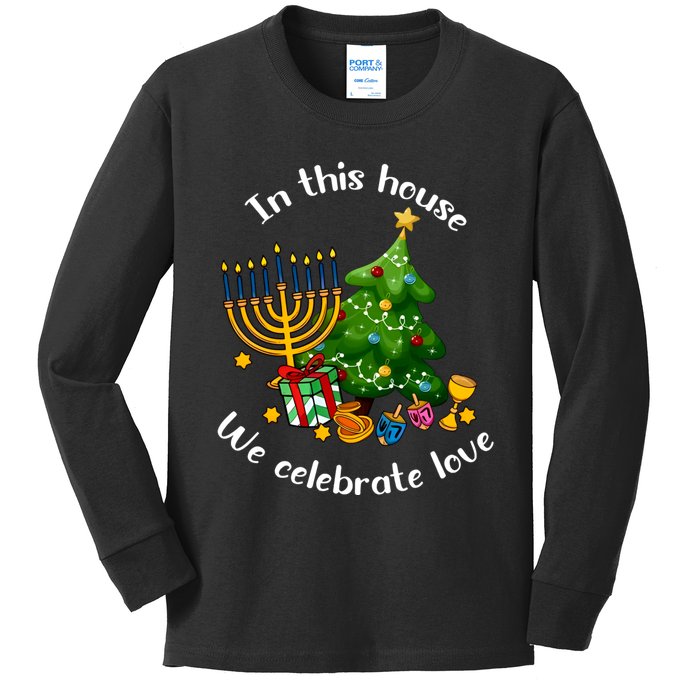 In This House We Celebrate Love Teacher Christmas Kids Long Sleeve Shirt