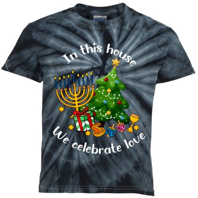 In This House We Celebrate Love Teacher Christmas Kids Tie-Dye T-Shirt