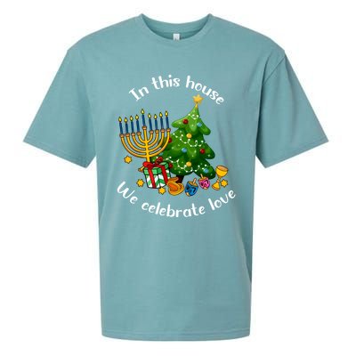 In This House We Celebrate Love Teacher Christmas Sueded Cloud Jersey T-Shirt