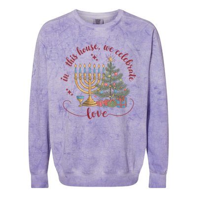 In This House We Celebrate Love Teacher Christmas Colorblast Crewneck Sweatshirt