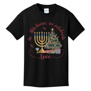 In This House We Celebrate Love Teacher Christmas Kids T-Shirt