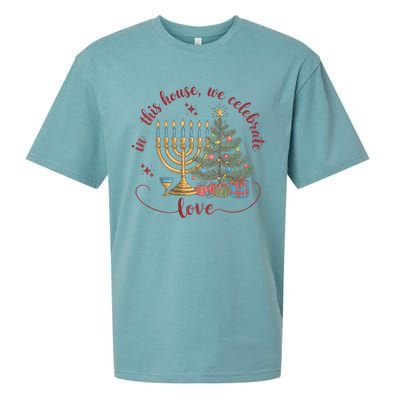 In This House We Celebrate Love Teacher Christmas Sueded Cloud Jersey T-Shirt