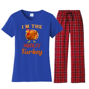 Im The Hockey Turkey Funny Thanksgiving Matching Family Great Gift Women's Flannel Pajama Set