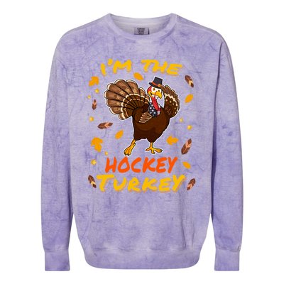 Im The Hockey Turkey Matching Family Thanksgiving Day Party Cool Gift Colorblast Crewneck Sweatshirt