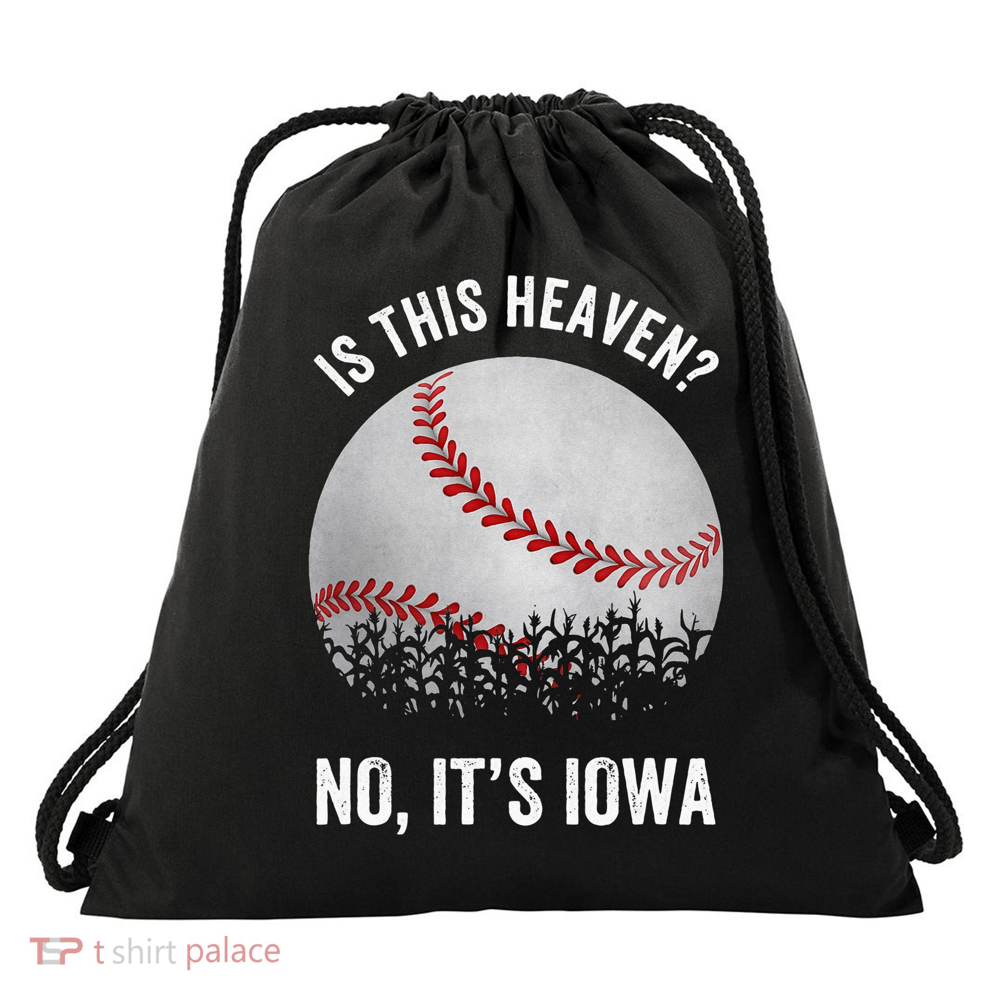 Is This Heaven No Its Iowa Vintage Baseball Corn Fields Drawstring Bag