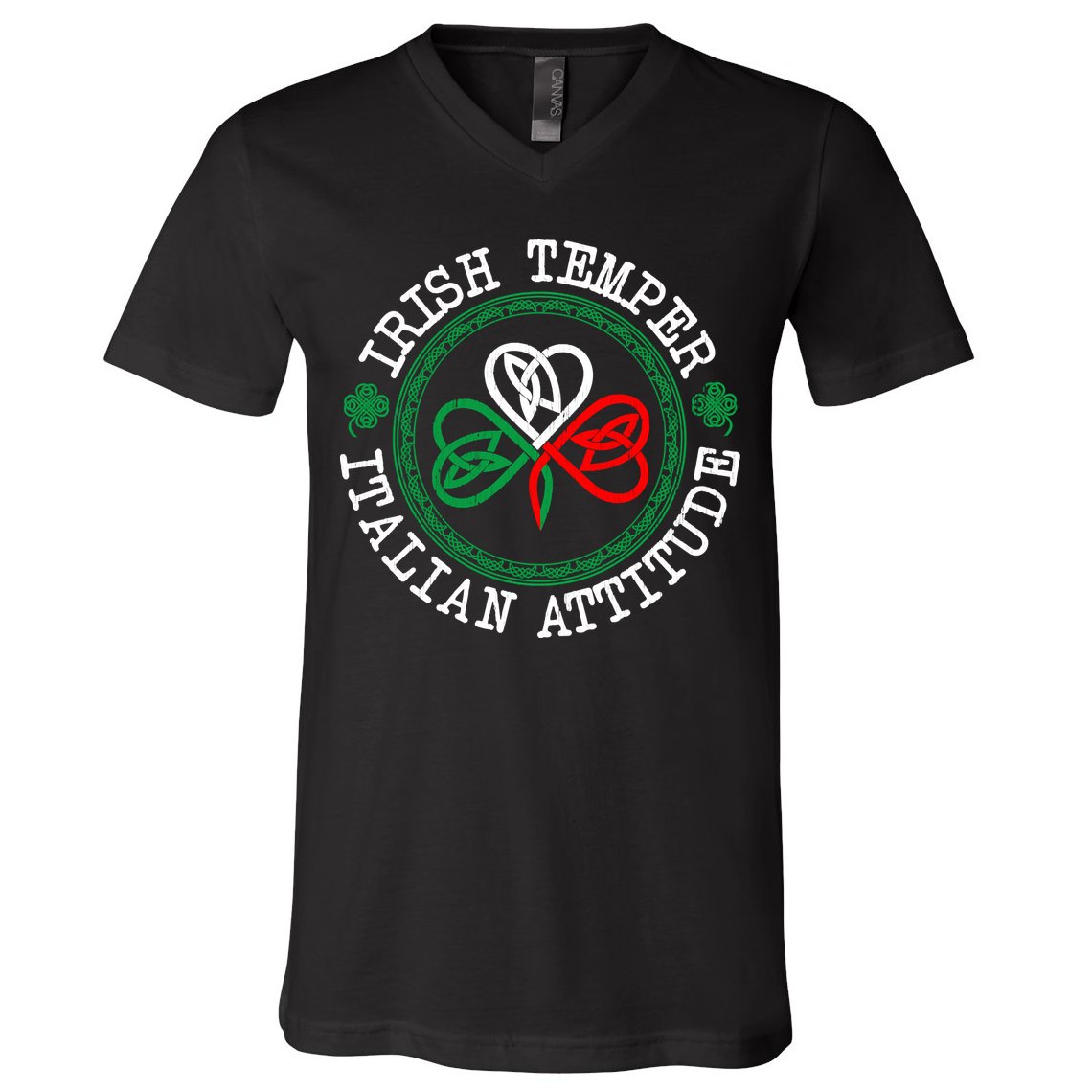 Irish Temper Italian Attitude Shamrock Italy Flag Pattys Day V-Neck T-Shirt