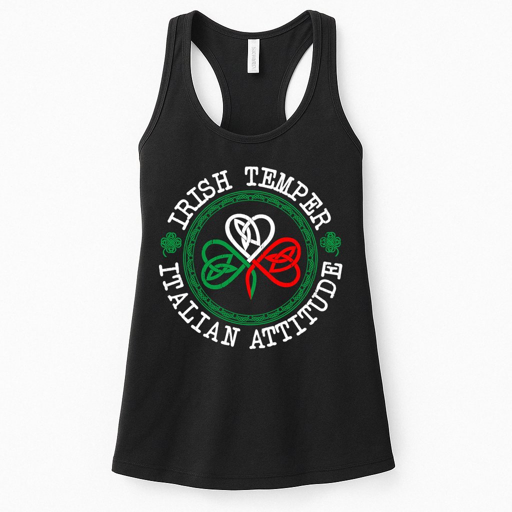 Irish Temper Italian Attitude Shamrock Italy Flag Pattys Day Womens Tank Top