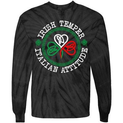 Irish Temper Italian Attitude Shamrock Italy Flag Pattys Day Tie-Dye Long Sleeve Shirt