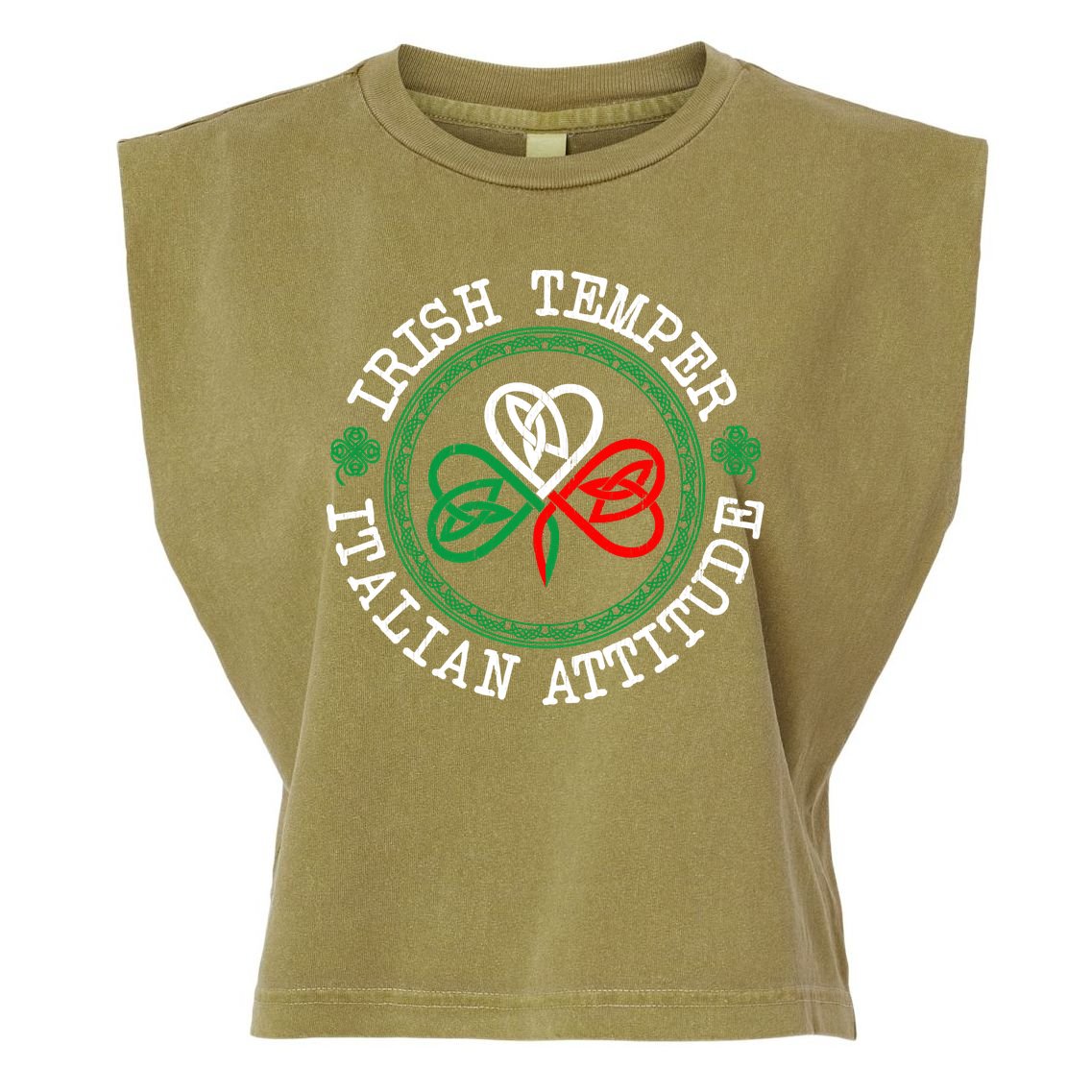 Irish Temper Italian Attitude Shamrock Italy Flag Pattys Day Garment-Dyed Women's Muscle Tee