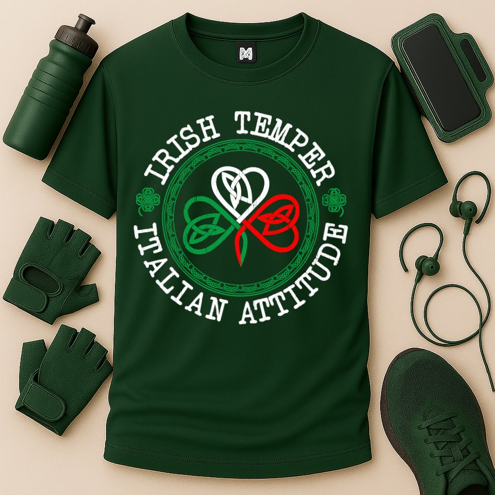 Irish Temper Italian Attitude Shamrock Italy Flag Pattys Day Cooling Performance Crew T-Shirt