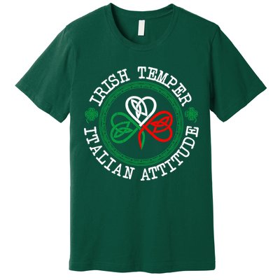 Irish Temper Italian Attitude Shamrock Italy Flag Pattys Day Premium T-Shirt