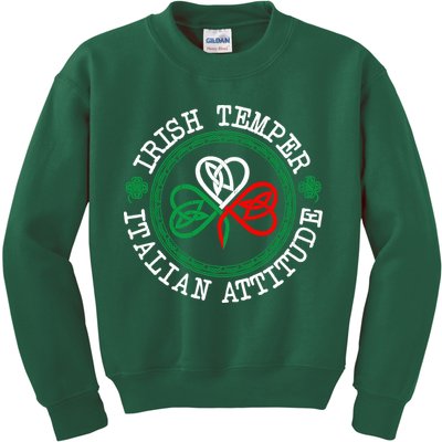 Irish Temper Italian Attitude Shamrock Italy Flag Pattys Day Kids Sweatshirt