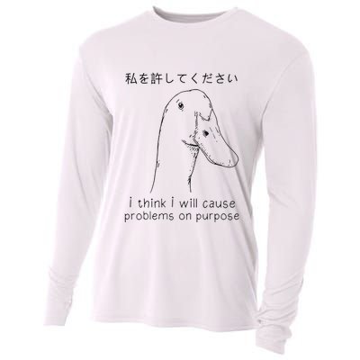 I Think I Will Cause Problems On Purpose Funny Goose Cooling Performance Long Sleeve Crew