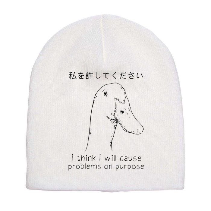 I Think I Will Cause Problems On Purpose Funny Goose Short Acrylic Beanie