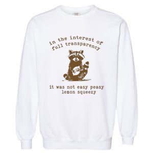 In The Insterest Of Full Transparency Funny Retro 90 Raccoon Garment-Dyed Sweatshirt